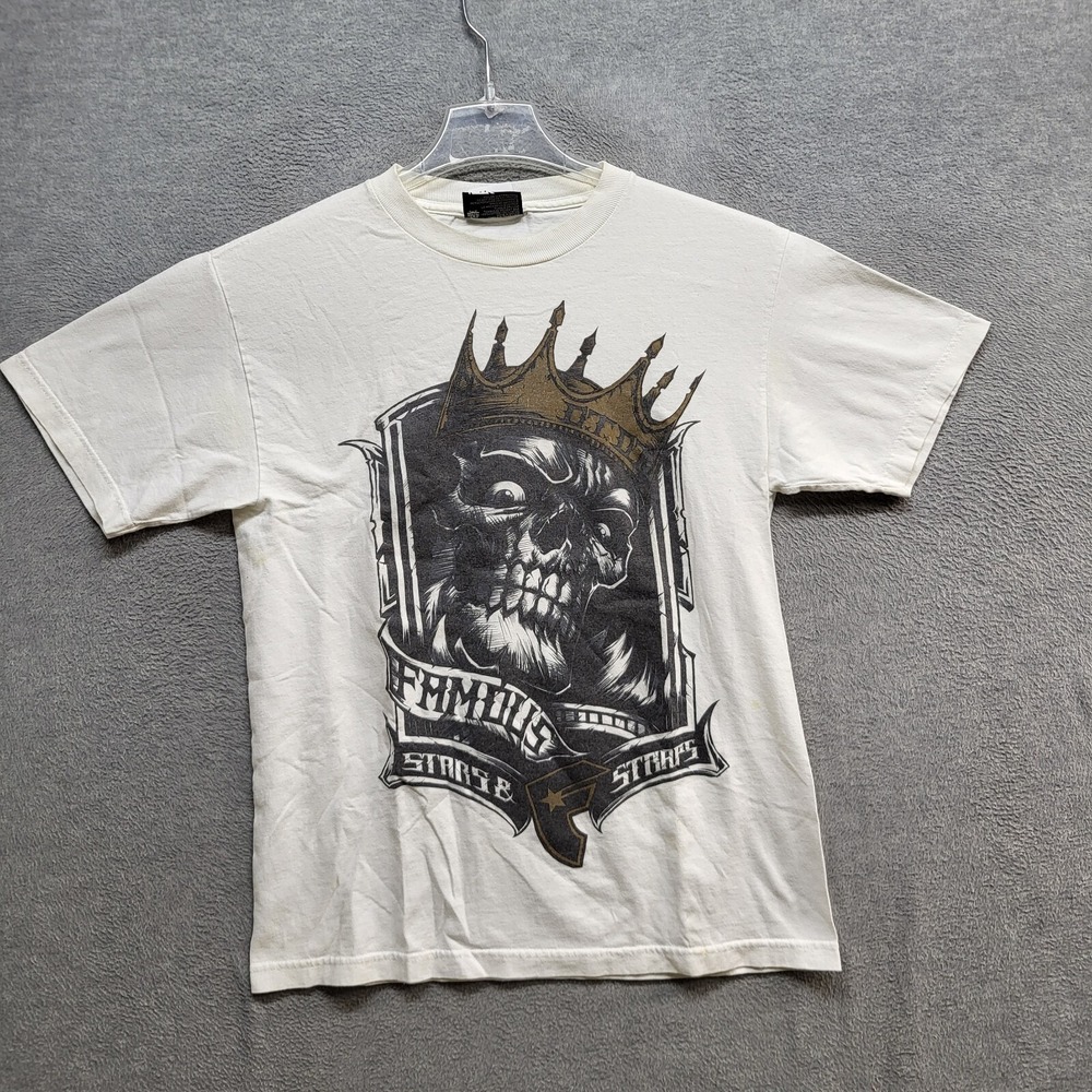 VINTAGE Famous Stars & Straps Men Shirt Medium White Y2k Grunge Skull Tee READ
